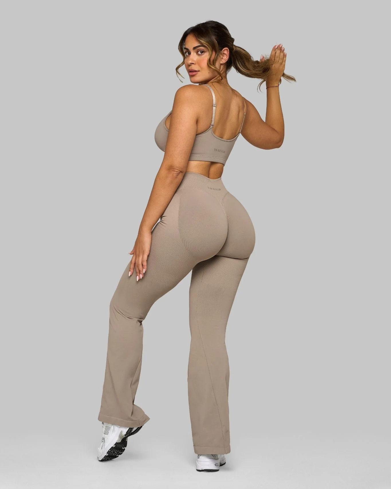 Elevate™ Sculpting Mid V-Waist Flare Leggings | Latte - Image 5