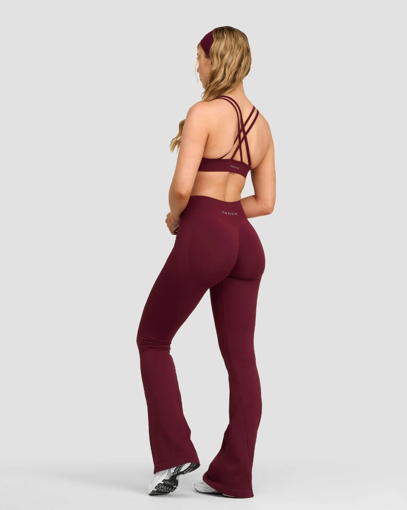 Elevate™ Sculpting Mid V-Waist Flare Leggings | Merlot - Image 4