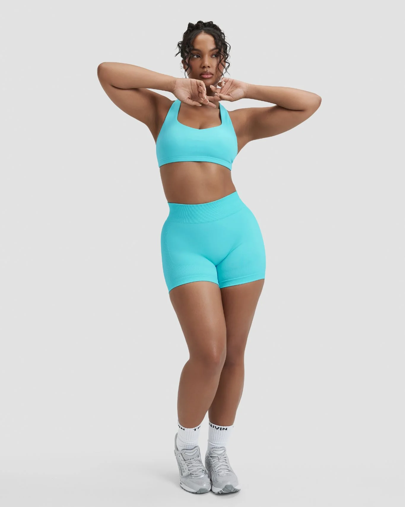 Elevate™ Sculpting Mid Waist Scrunch Shorter Shorts | Clear Tides - Image 3